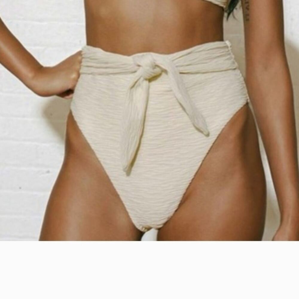 Mara Hoffman Goldie Textured High Waist Swim Bikini Bottoms Cream Size 2x NWTS